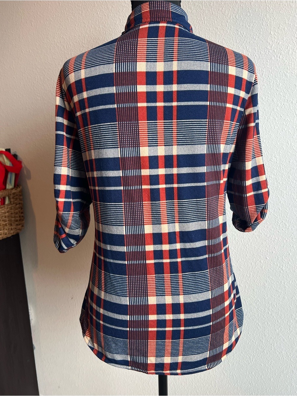 Eden & Olivia Plaid Button-Up in Navy, Orange & Cream | Game Day | Fall - Picture 2 of 6